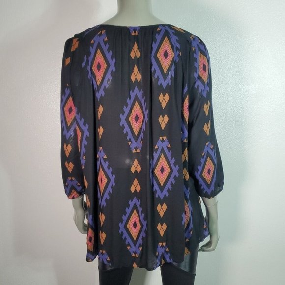 Lucky Brand Top Plus‎ Sz 1X Southwestern Print Lightweight Casual Pullover Black - Picture 4 of 5